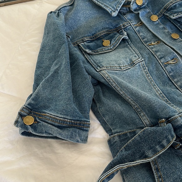 Avec Les Filles Puff Sleeve Denim Romper Shorts Size XS Blue - Picture 9 of 16